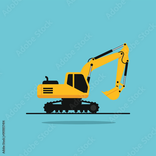 Yellow Excavator on Blue Background