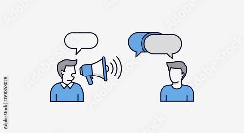 Illustration of two people communicating, one using a megaphone to amplify their message to the other.