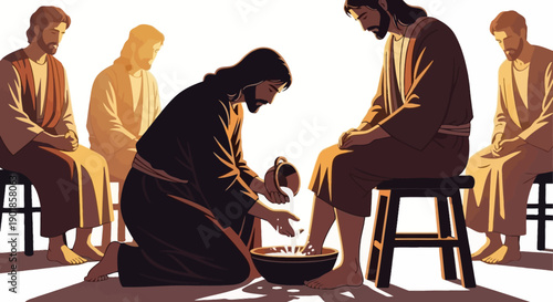 Jesus washing the feet of his disciples as an act of humility and service.