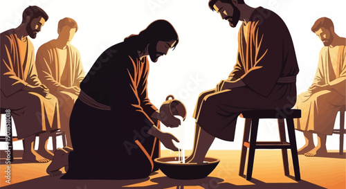 Jesus washing the feet of his disciples as an act of humility and service.
