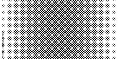 Hexagon halftone gradient texture. Abstract black grunge background. Geometric retro halftone tech overlay. Fading wavy hexagonal pattern backdrop. Vector wallpaper