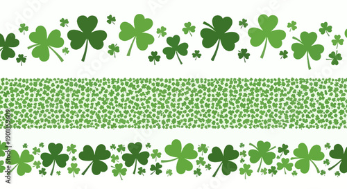 Green Clover Border Patterns on White Background for St. Patrick's Day Celebration