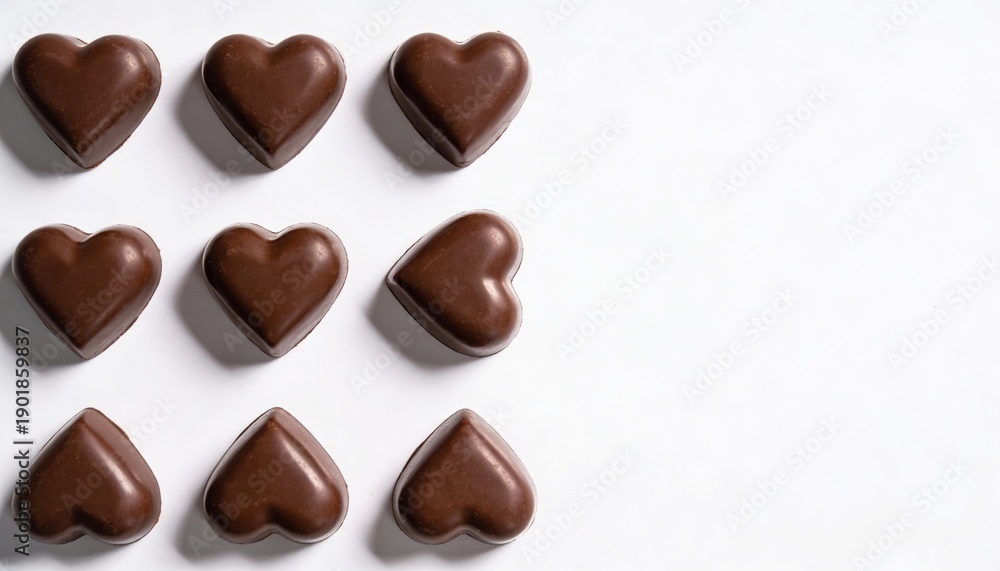 Fototapeta premium Heart Shaped Chocolates Isolated on White Background with Copy Space