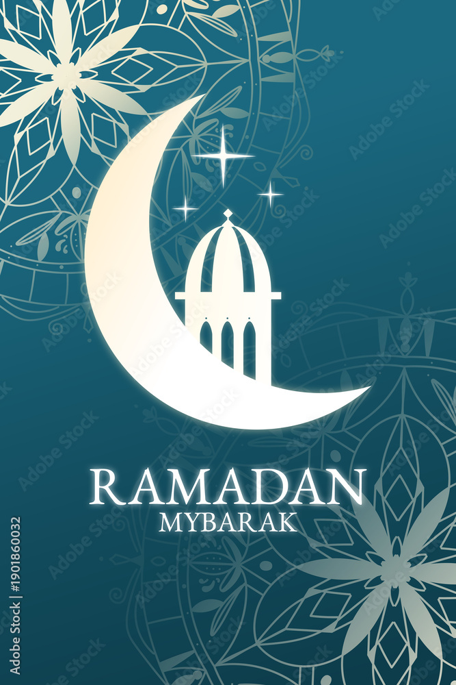 Fototapeta premium Celebration of Ramadan with moon and mosque design for special occasions