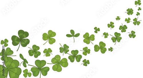 Swirling Pattern of Lucky Green Clover Leaves Flowing on a White Background