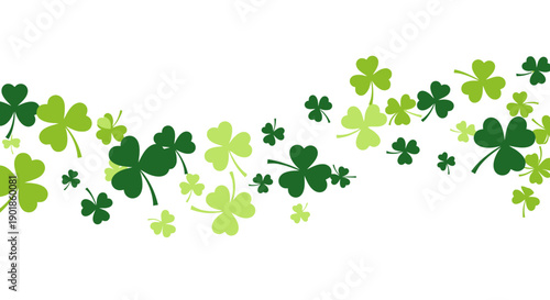 Pattern of Lucky Shamrocks Scattered on White Background for St Patrick's Day Celebration