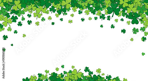 Green Shamrock Clover Border Decoration for St. Patricks Day, Festive Autumnal Background Element