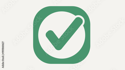 Green Check Mark Inside Circle Icon on Light Background - Approval Concept