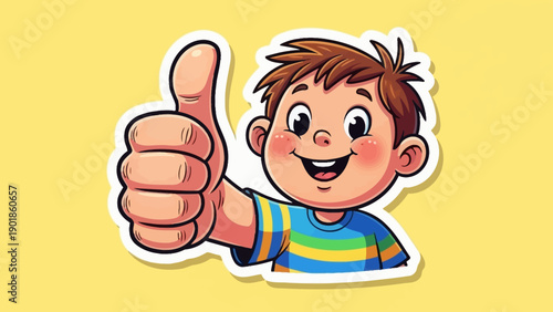 Happy Boy Giving Thumbs Up Sign, Cartoon Character, Positive Expression