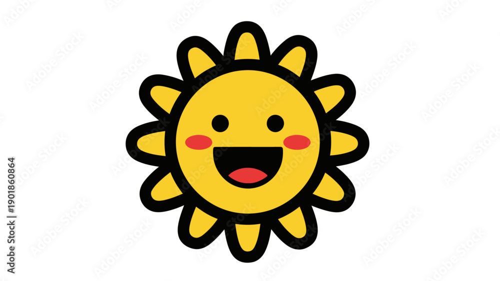 Obraz premium Happy Cartoon Sun Icon with Smiling Face and Rosy Cheeks - Vector Illustration