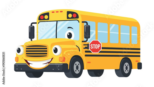 Happy Cartoon School Bus Character, Back to School Concept