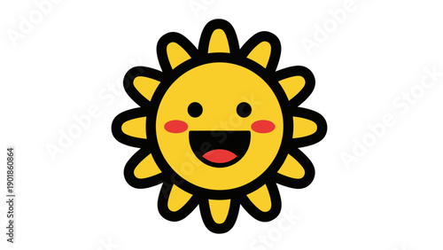 Happy Cartoon Sun Icon with Smiling Face and Rosy Cheeks - Vector Illustration