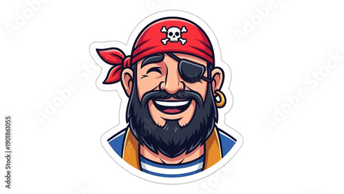 Happy Pirate Character with Eye Patch and Bandana, Laughing