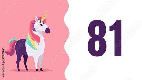 Magical Unicorn with Rainbow Mane and Number 81