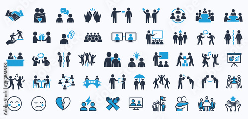 Collection of blue and black human interaction handshake