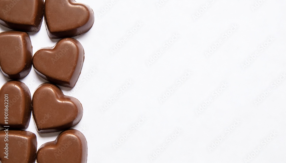 Fototapeta premium Heart Shaped Chocolates Isolated on White Background with Copy Space