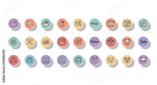Colorful icons for business lifestyle and technology on white background various symbols and signs