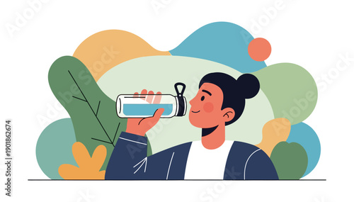 Woman happily holding and examining a pregnancy test kit with a smile on her face in a calm environment