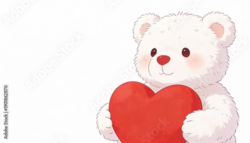 Cute Teddy Bear Holding Heart Isolated on White Background