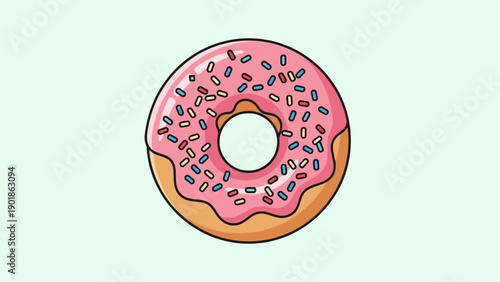 Pink Frosted Donut with Sprinkles - Sweet Treat Vector Illustration