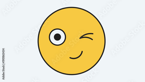 Winking Smiley Face Icon, Simple Yellow Emoji with Black Outline on Light Gray Background