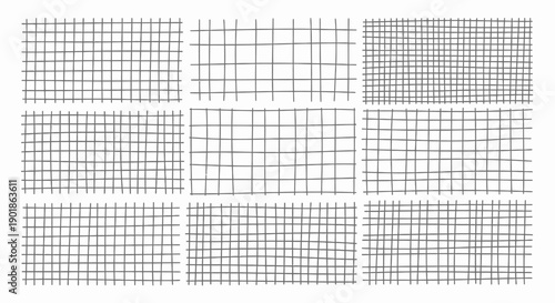 A grid of nine images, each displaying a different pattern of intersecting lines forming squares and rectangles of varying sizes.