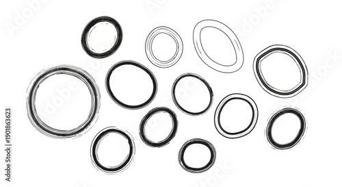 A collection of hand-drawn, irregular circular and oval shapes with thick black outlines and sketchy fill.