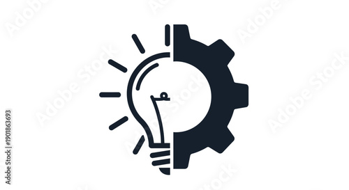A stylized graphic icon combining a glowing light bulb with a mechanical gear, symbolizing innovation and industry.