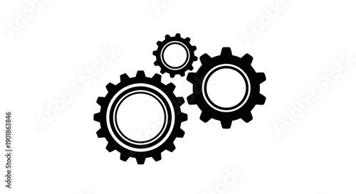 Three interlocking gears, representing a mechanical system or teamwork, in a simple black and white graphic.