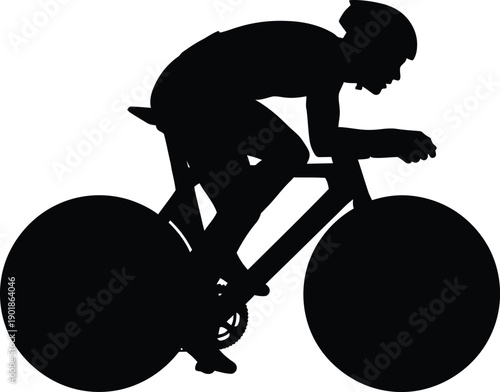 Silhouette of a professional cyclist in a racing position on a track bike, isolated on white. Focus on speed and cycling sport.