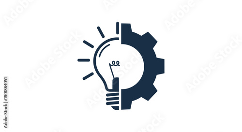 A stylized graphic combining a glowing light bulb with a mechanical gear, symbolizing innovation and industry.