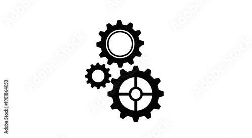 Three black gears interlocking, symbolizing mechanical engineering and teamwork.