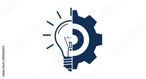A stylized graphic combining a glowing light bulb with a mechanical gear, symbolizing innovation and industry.