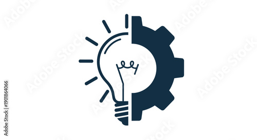 A stylized graphic combining a glowing light bulb with a mechanical gear, symbolizing innovation and industry.