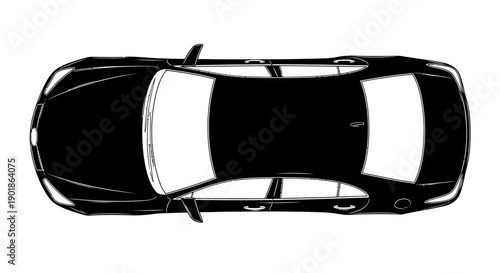Top-down silhouette of a sleek black sedan car, showcasing its aerodynamic design and clean lines against a white background.