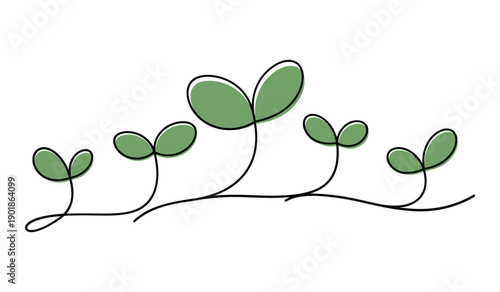 Simple Hand Drawn Green Plant Sprouts Growing from Curved Line plants growth handdrawn lineart