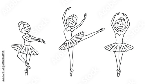 Three Young Female Ballet Dancers in White Tutus Performing Graceful Positions girls females