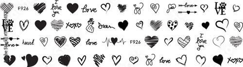 Black Valentine's Love Hearts Nail Sticker vector bundle set. nail art designs, beauty branding, Valentine’s Day promotions, stickers, decals, packaging, and social media visuals. Clean vector style.