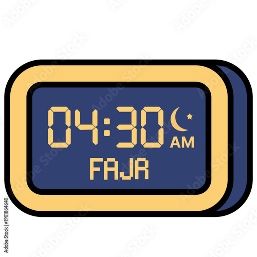 Ramadan Fajr Prayer Time Displayed on Digital Clock Screen with Crescent Moon Symbol