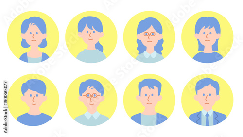 人物アイコンセット 青系カラーのフラットイラスト プロフィールやチーム紹介に使える素材