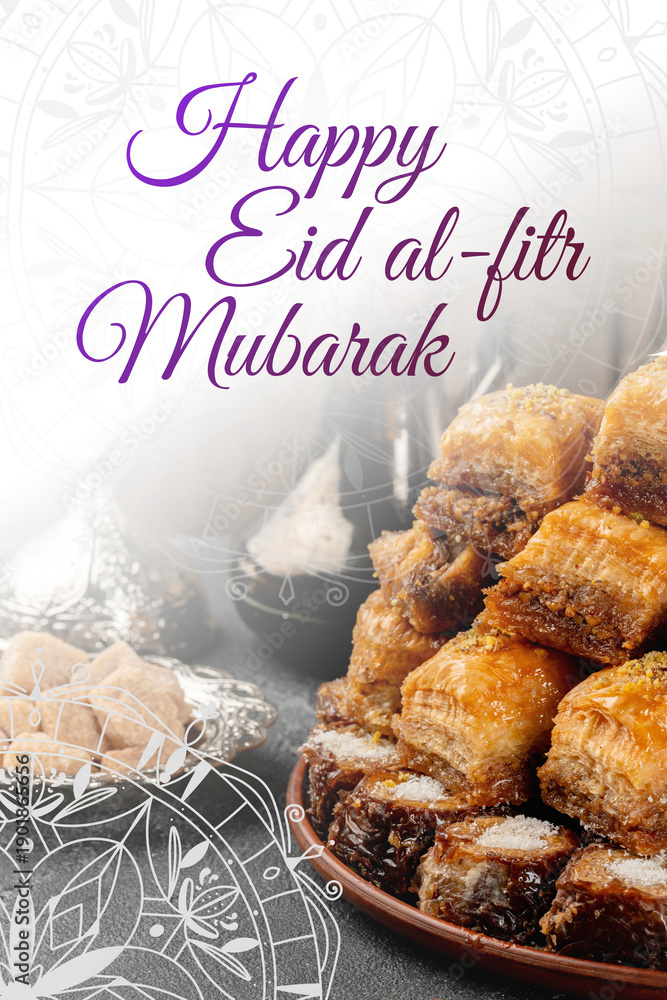 Fototapeta premium People celebrating Eid al-Fitr with sweet treats and desserts in a festive setting