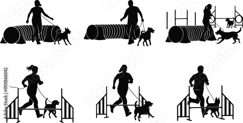 Dog training obstacle course silhouettes agility