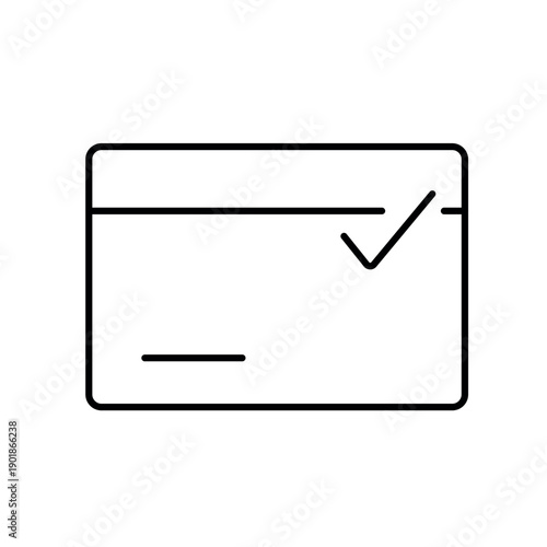 A vector icon representing an active user account status, with a checkmark on a card, created in line style with editable stroke