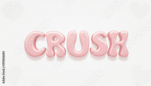 The word 'crush' in pink 3d bubble letters on a white background with subtle shadows