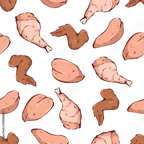 Seamless pattern of raw chicken meat illustration
