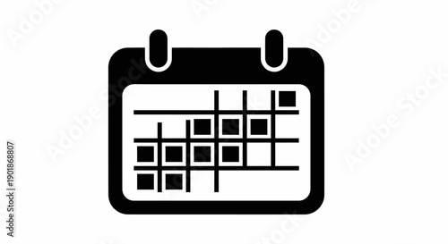 Black silhouette icon of a calendar with a grid of days and some marked squares, representing scheduling or events.