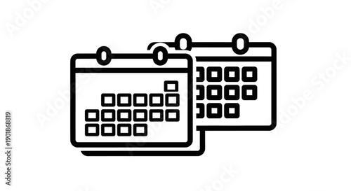 Two black and white outline calendar icons, representing scheduling, planning, and time management.