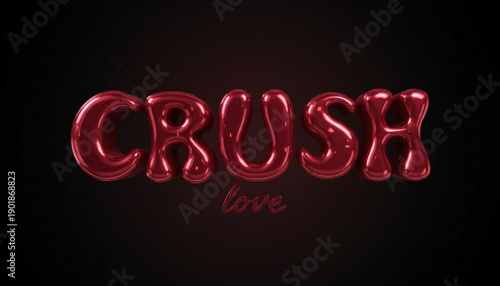 Shiny red 'crush' text with 'love' on black background romantic phrase