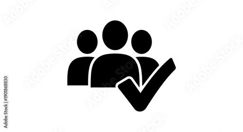 A black icon depicting three stylized people with a prominent checkmark symbol.