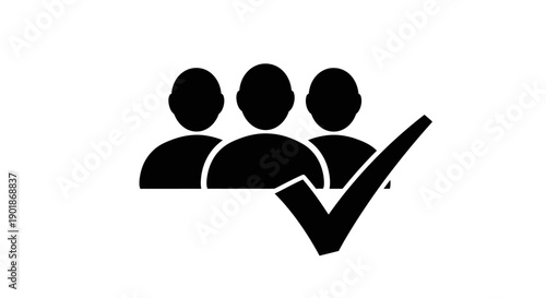 A black and white icon representing a group of three people with a checkmark indicating approval or selection.